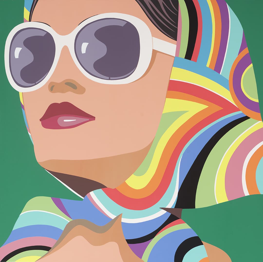 Girl with Multicolor Scarf and White Sunglasses